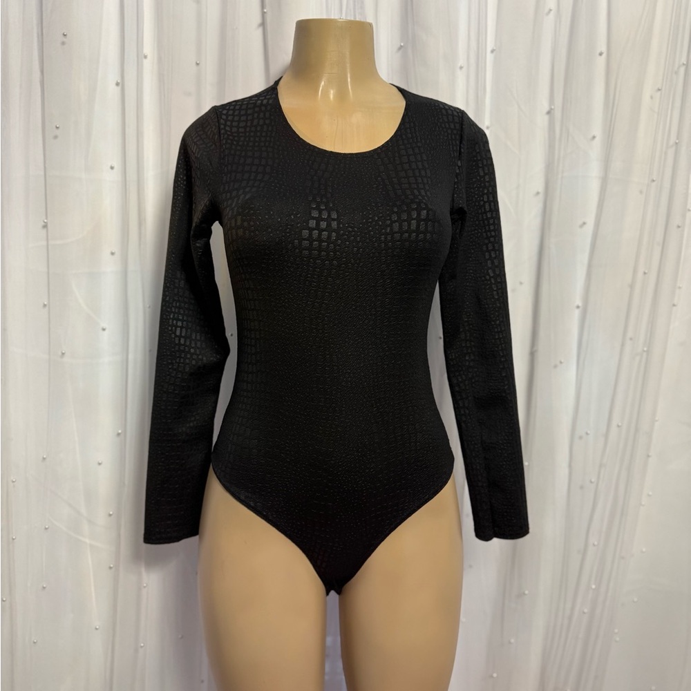 Black Long Sleeve Snake Print Bodysuit - Picture 1 of 4